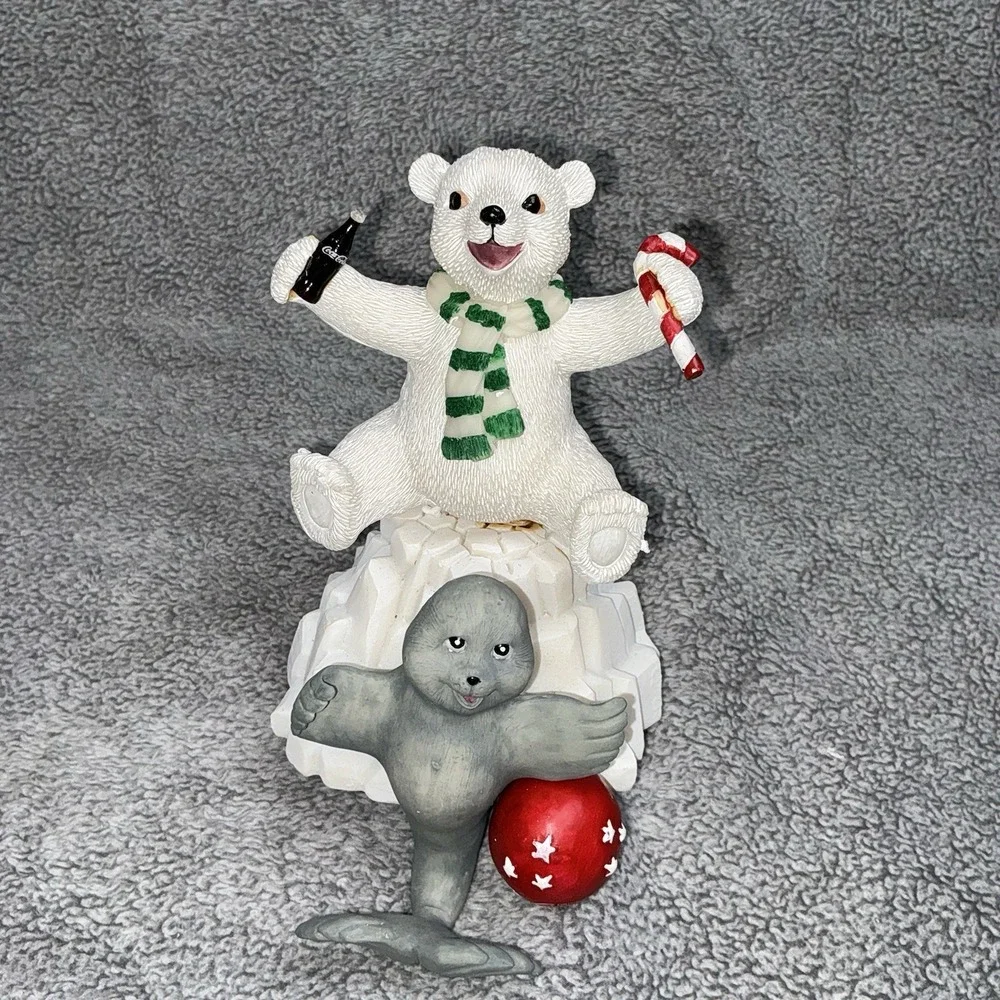 Vintage‎ Coca Cola Christmas Stocking Holder Polar Bear & Seal